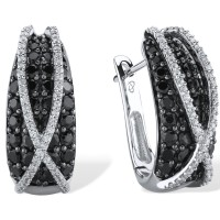 Sterling Silver w/ Black White Plating Earrings Black spinel,White Cubic Zirconia (E303054BSNZSK925)