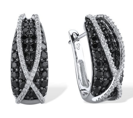 Sterling Silver w/ Black White Plating Earrings Black spinel,White Cubic Zirconia (E303054BSNZSK925)