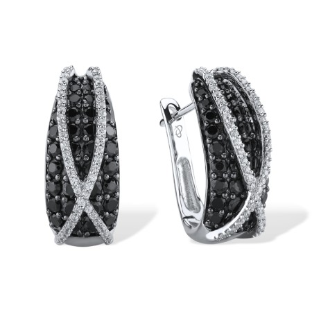 Sterling Silver w/ Black White Plating Earrings Black spinel,White Cubic Zirconia (E303054BSNZSK925)