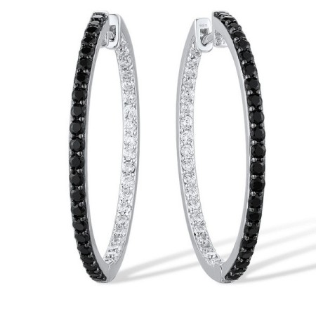Sterling Silver w/ Black White Plating Earrings Black spinel,White Cubic Zirconia (E303056BSNZSK925)