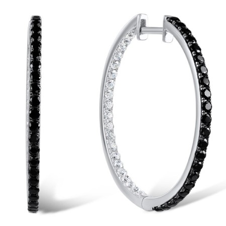 Sterling Silver Earrings White Cubic Zirconia,Black spinel (E303056BSNZSL925)