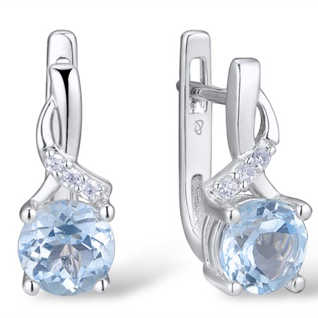Sterling Silver Earrings Blue Topaz (Sky Blue),White Cubic Zirconia (E303073BKZSL925)
