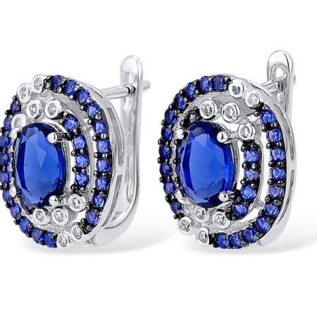 Sterling Silver w/ Black White Plating Earrings White Cubic Zirconia,Blue Glass,Blue Nano Cubic Zirconia (E303081BLNZSK925)