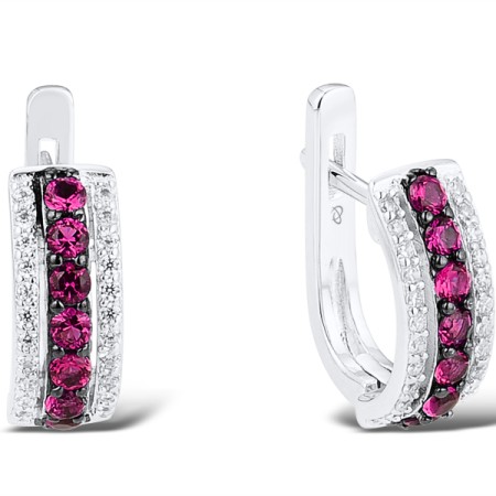 Sterling Silver w/ Black White Plating Earrings White Cubic Zirconia,Created Ruby (E303082CRZSK925)