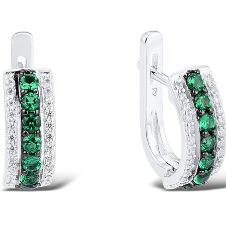Sterling Silver w/ Black White Plating Earrings Green Spinel,White Cubic Zirconia (E303082GSZSK925)