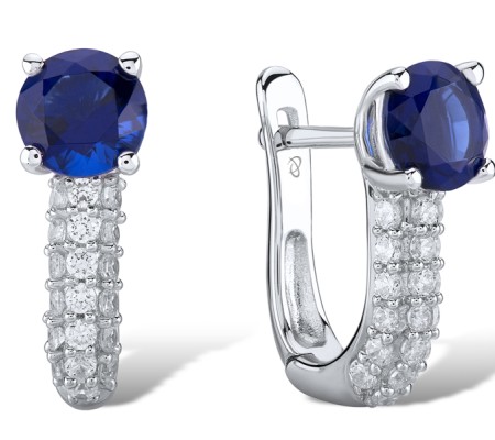 Sterling Silver Earrings Blue Glass,White Cubic Zirconia (E303111BLGZSL925)