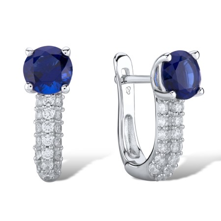 Sterling Silver Earrings Blue Glass,White Cubic Zirconia (E303111BLGZSL925)