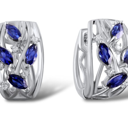 Sterling Silver Earrings White Cubic Zirconia,Blue Glass (E303115BLGZSL925)