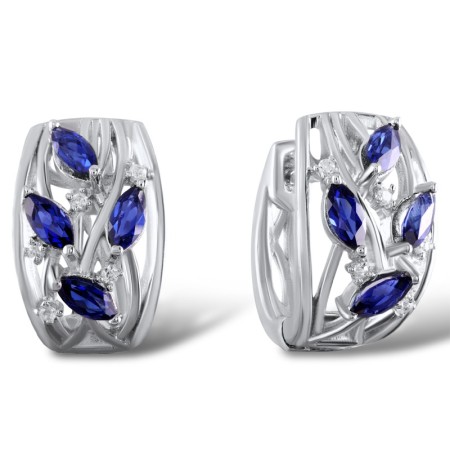 Sterling Silver Earrings White Cubic Zirconia,Blue Glass (E303115BLGZSL925)
