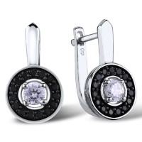 Sterling Silver Earrings White Cubic Zirconia,Black spinel (E303123BSNZSL925)