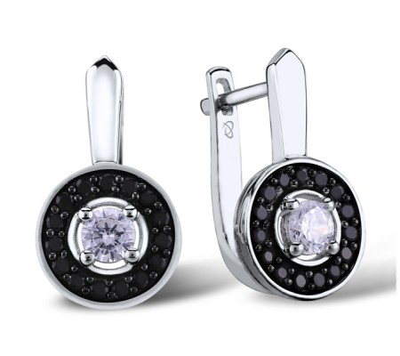 Sterling Silver Earrings White Cubic Zirconia,Black spinel (E303123BSNZSL925)