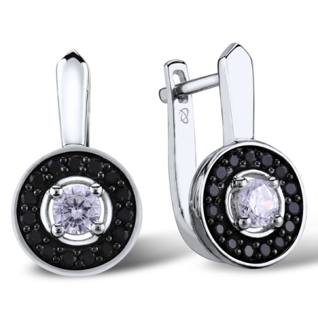 Sterling Silver Earrings White Cubic Zirconia,Black spinel (E303123BSNZSL925)