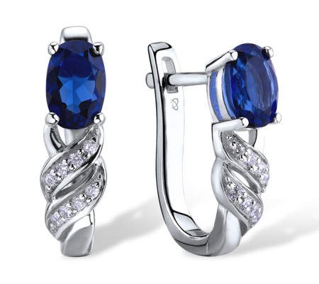 Sterling Silver Earrings Blue Glass,White Cubic Zirconia (E303165BLGZSL925)