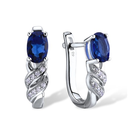 Sterling Silver Earrings Blue Glass,White Cubic Zirconia (E303165BLGZSL925)
