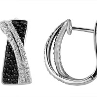Sterling Silver w/ Black White Plating Earrings Black spinel,White Cubic Zirconia (E303189BSNZSK925)