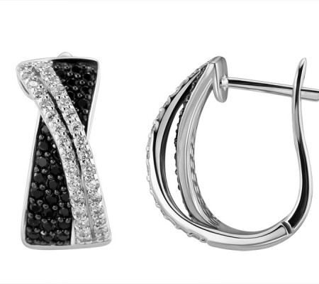Sterling Silver w/ Black White Plating Earrings Black spinel,White Cubic Zirconia (E303189BSNZSK925)