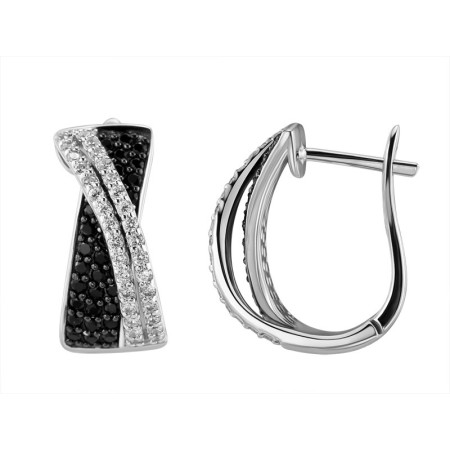 Sterling Silver w/ Black White Plating Earrings Black spinel,White Cubic Zirconia (E303189BSNZSK925)