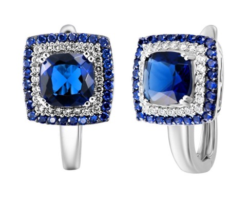 Sterling Silver w/ Black White Plating Earrings Blue Glass,Blue Nano Cubic Zirconia,White Cubic Zirconia (E303192BLNZSK925)