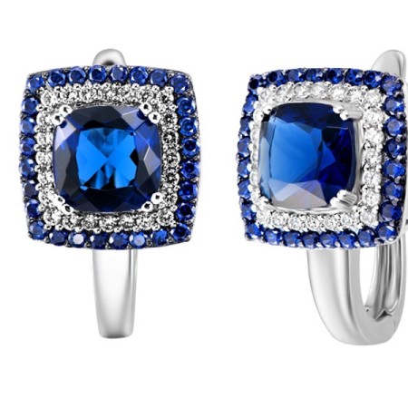 Sterling Silver w/ Black White Plating Earrings Blue Glass,Blue Nano Cubic Zirconia,White Cubic Zirconia (E303192BLNZSK925)