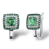 Sterling Silver w/ Black White Plating Earrings White Cubic Zirconia,Dyed Green Agate,Green Spinel (E303192GSGZSK925)