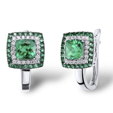 Sterling Silver w/ Black White Plating Earrings White Cubic Zirconia,Dyed Green Agate,Green Spinel (E303192GSGZSK925)