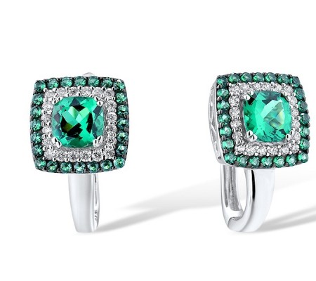 Sterling Silver w/ Black White Plating Earrings Green Spinel,White Cubic Zirconia (E303192GSZSK925)