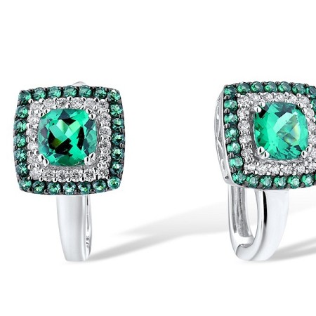 Sterling Silver w/ Black White Plating Earrings Green Spinel,White Cubic Zirconia (E303192GSZSK925)