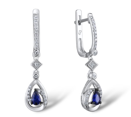 Sterling Silver w/ Black White Plating Earrings Blue Nano Cubic Zirconia,White Cubic Zirconia (E303245SBZZSK925)