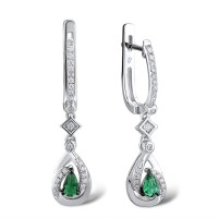 Sterling Silver w/ Black White Plating Earrings White Cubic Zirconia,Green Glass (E303245SGRGZSK925)