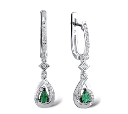 Sterling Silver w/ Black White Plating Earrings White Cubic Zirconia,Green Glass (E303245SGRGZSK925)