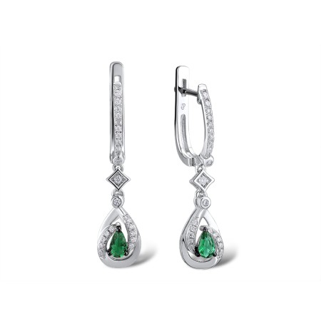 Sterling Silver w/ Black White Plating Earrings White Cubic Zirconia,Green Glass (E303245SGRGZSK925)