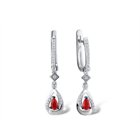 Sterling Silver w/ Black White Plating Earrings Red Glass,White Cubic Zirconia (E303245SREGZSK925)