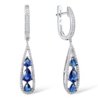 Sterling Silver w/ Black White Plating Earrings White Cubic Zirconia,Blue Glass (E303246SBLGZSK925)
