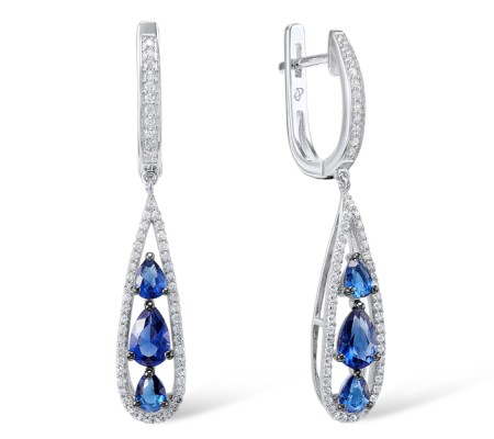 Sterling Silver w/ Black White Plating Earrings White Cubic Zirconia,Blue Glass (E303246SBLGZSK925)