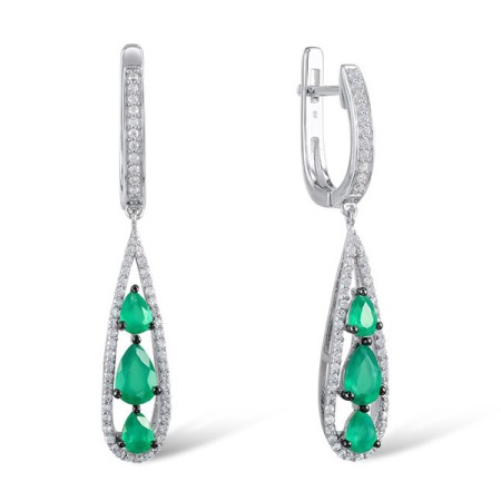 Sterling Silver w/ Black White Plating Earrings Green Glass,White Cubic Zirconia (E303246SGRGZSK925)