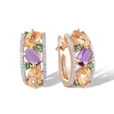 14KR Earrings Citrine,Diamond,Green Garnet,Amethyst (E303400MUL14KR)