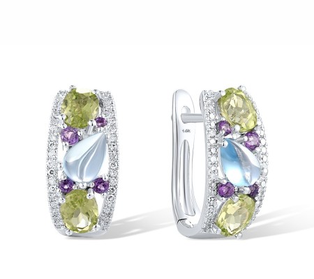 14KW Earrings Amethyst,Blue Topaz (Swiss Blue),Diamond,Peridot (E303401ABLP14KW)
