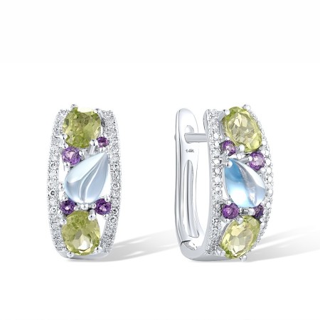 14KW Earrings Amethyst,Blue Topaz (Swiss Blue),Diamond,Peridot (E303401ABLP14KW)