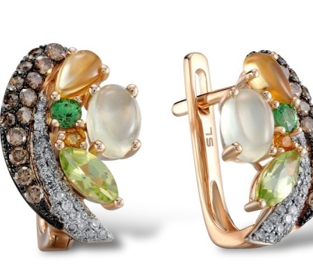 14KRWB Earrings Brown Diamond,Citrine,Diamond,Green Garnet,Peridot,Prehnite (E303402MUL14KRWB)