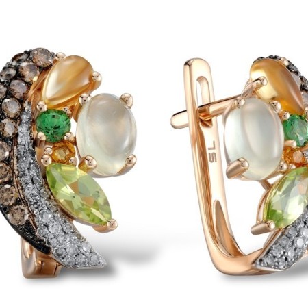 14KRWB Earrings Brown Diamond,Citrine,Diamond,Green Garnet,Peridot,Prehnite (E303402MUL14KRWB)