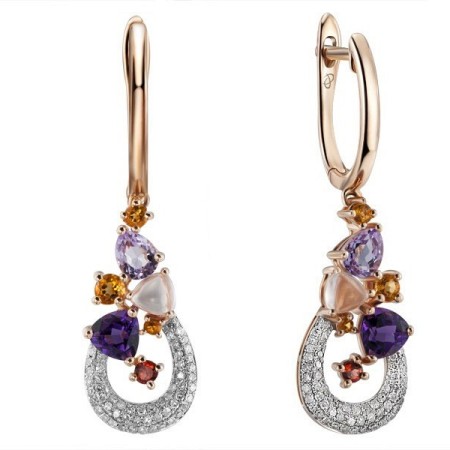 14KR Earrings Amethyst,Citrine,Diamond,Garnet,Pink Quartz (E303406MUL14KR)