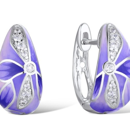 Brass w/ White Gold Plating Earrings Enamel,White Cubic Zirconia (E303412AENA5BRW)