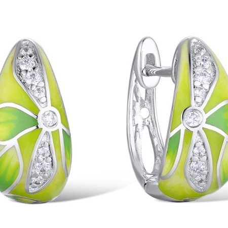 Brass w/ White Gold Plating Earrings Enamel,White Cubic Zirconia (E303412AENA6BRW)