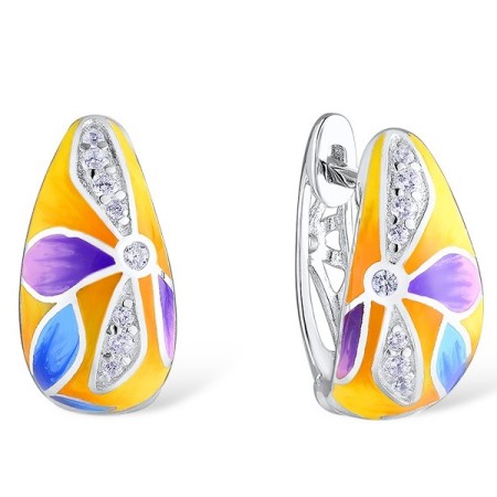 Sterling Silver Earrings Enamel,White Cubic Zirconia (E303412AENA7SL925)