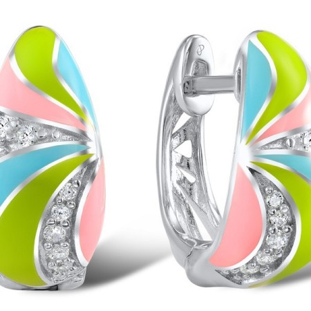 Sterling Silver Earrings Enamel,White Cubic Zirconia (E303416ENA6SL925)