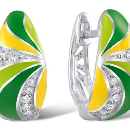 Sterling Silver Earrings Enamel,White Cubic Zirconia (E303416ENASL925)