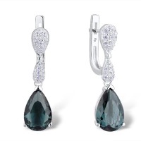 Sterling Silver Earrings White Cubic Zirconia,Blue Glass (E303468BLGZ1SL925)