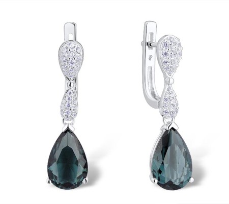 Sterling Silver Earrings White Cubic Zirconia,Blue Glass (E303468BLGZ1SL925)