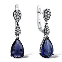Sterling Silver w/ Black White Plating Earrings Blue Glass,White Cubic Zirconia (E303468BLGZ2SK925)
