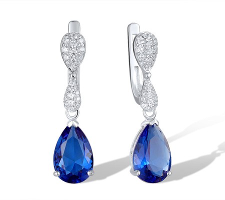 Sterling Silver Earrings Blue Glass,White Cubic Zirconia (E303468BLGZ3SL925)
